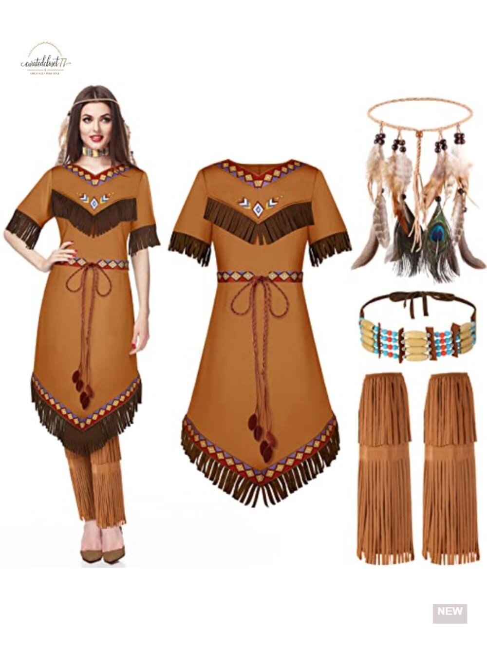 Jadive Women's American Costume Set, Native Princess Indian Outfit, 4-Piece